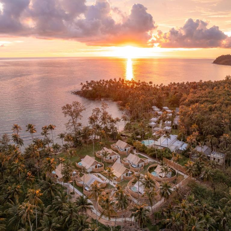 an aerial view of a resort near the water at Hideout Koh Kood in Ko Kood