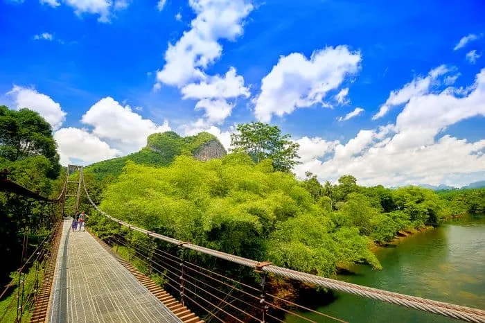 Rope bridge, heart-shaped mountain and Ban Thepphithak community